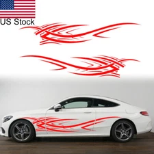 2pcs 94.5'' Red Blaze Fire Graphic Body Side Door Fender Vinyl Decal Stickers