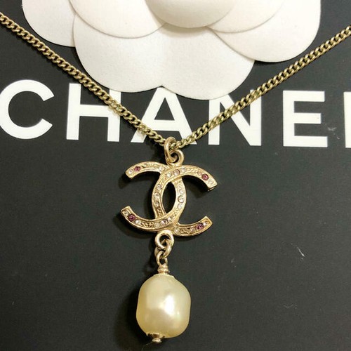CHANEL Pendant Necklace CC Logo drop 