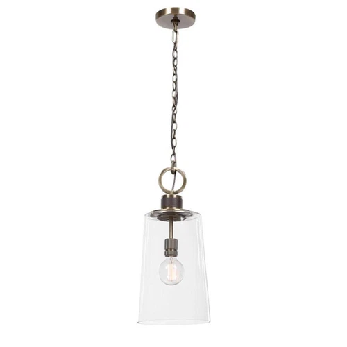 Uttermost Rosston 1-Light Steel and Glass Mini Pendant in Antique Brass/Brown - Picture 2 of 7