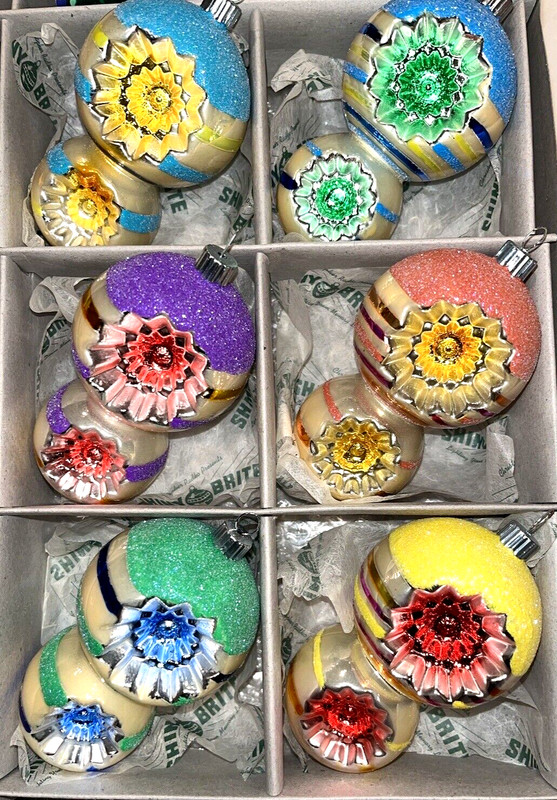 RADKO SHINY BRITE 6 SIX Pretty PEARL DOUBLE REFLECTOR 4.5"  Ornaments NEW IOBOX