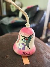 Utah Native American Ceramic Bell Ornament Decor With Hummingbird. 