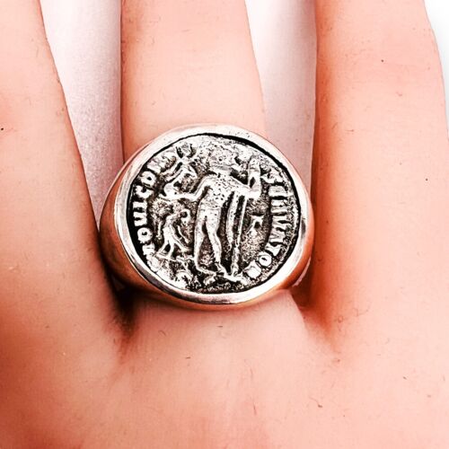 Anello uomo argento sterling antica moneta greca romana misura 11 g 8,5 -0409 - Foto 2 di 13