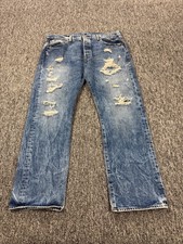 Levis 501 Jeans Men 38x30 Original Fit Acid Wash Distressed Button Fly Denim Vtg