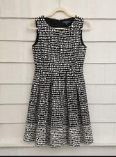 Lauren Ralph Lauren Dress 10 Black White Fit & Flare Sleeveless Midi Career