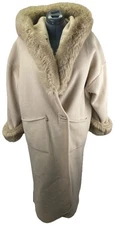 Linda Lundstrom Women’s Medium Tan Recycled Fleece  Faux Fur Long Coat
