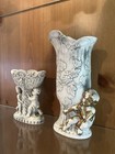 White & Gold Ceramic Cherub Vase, Grapes Raised Relief, Glossy Asymmetrical — photo 3