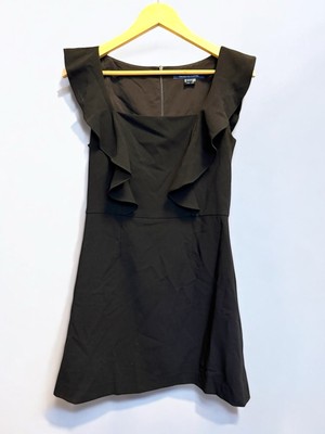 FRENCH CONNECTION Whisper Ruffled V-Neck Mini Dress Women s SIZE 6 Black NWOT