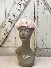 Vintage 1950's Pink Floral Hat with Chiffon Petals Blooms - Spring Garden Party