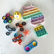 Fidget Lot Of 9 - Pop-its, Spinners, Squishy Egg