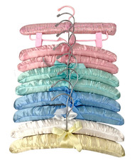 9 Padded Clothes Hangers Satin Covered Foam 12" with Bows Various Colors