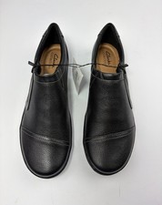 Clarks Cora Giny Black Leather Zip Slip On Shoes Women's Size 10N Comfort Casual