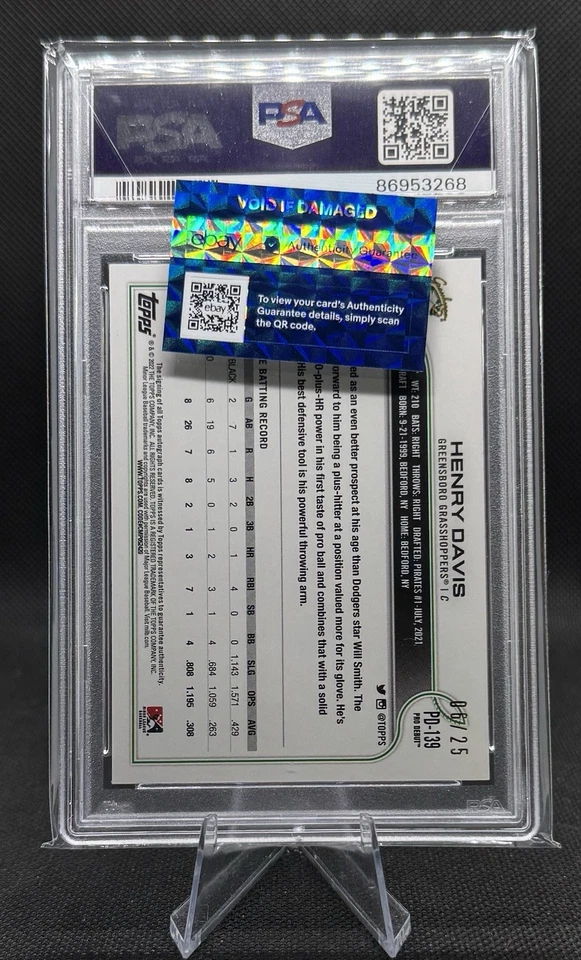 HENRY DAVIS (/25) 2022 TOPPS PRO DEBUT ORANGE AUTOGRAPH PSA GEM MINT 10 POP 1 - Image 3 of 3