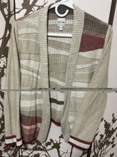 NIC ZOE M Striped Open Front Cardigan Sweater Beige Multicolor Long Sleeve Women