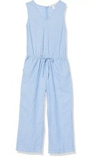 Women's Sleeveless Linen Jumpsuit 55% Linen, 45% Cotton Size UK 14 Blue striped 