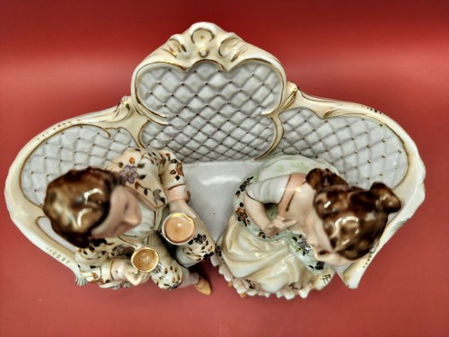 VTG Porcelain Victorian Figurine Couple On Sofa Couch Having Tea Very Detailed - Bild 10 von 20