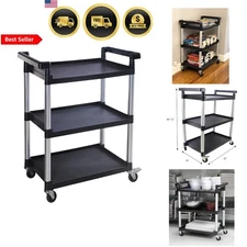 Utility Plastic Cart with Wheels 3 Shelves 225 Lbs Capacity Indoor Garage Office