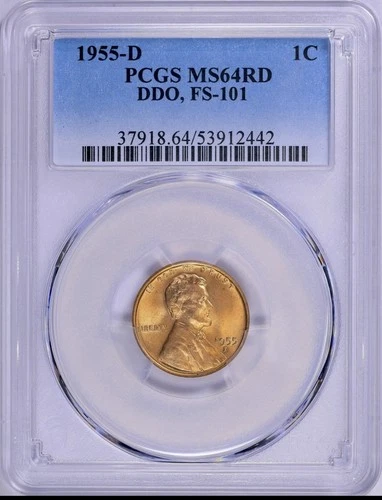 1955-D Lincoln Wheat - Error DDO FS-101 PCGS MS 64 RED - Doubled Die