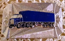 Tractor Trailer Belt Buckle Truck Semi Big Rig Small Hook Fast Silver Metal Blue