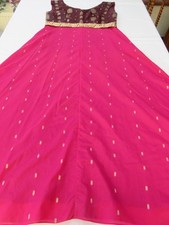 SCHÖNES DESIGN RAJASTANI ROSA & WEINROT BROKAT SARI ÄRMEL KLEID UK 14 LANG