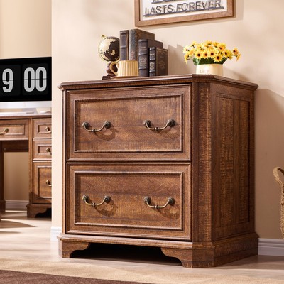 2 Drawer File Cabinet-30 Wide Wooden Extended Desktop, Farmhouse Filing Cabin...