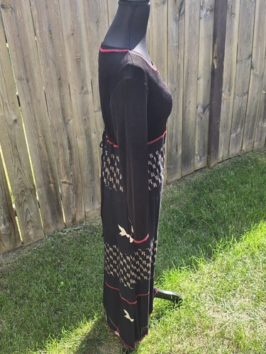 VTG Carol Little Boho Maxi Black Dress Japanese Floral Inspired Tie Back Size 8 - Picture 5 of 16
