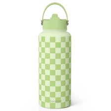 Checkered Stainless Steel Insulated Water Bottle With Lid And Straw 32 Oz