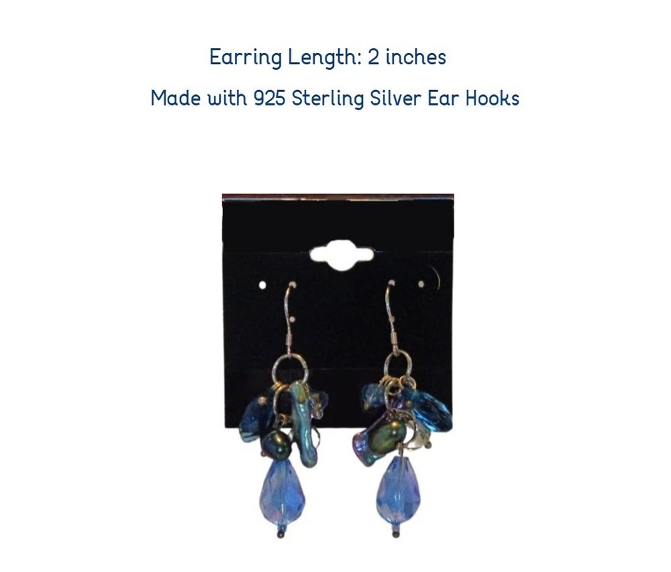 Pendientes colgantes de plata de ley de perlas de agua dulce - plata y azul claro Foto 2 de 2