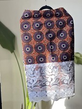 African Print Cotton Blend Skirt with White Lace Hem Multicolor for Women