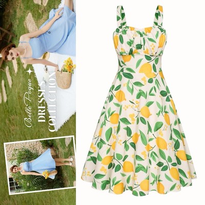 Belle Poque Retro Vintage-Inspired Lemon Print Swing Dress, NWT!