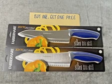 Farberware Precise Slice 8” Serrated Chef Knife w/Blue & Gray Handle BOGO