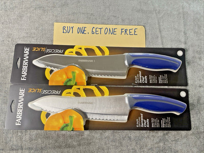 Farberware Precise Slice 8  Serrated Chef Knife w/Blue & Gray Handle BOGO