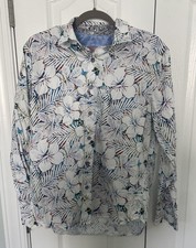 Robert Graham Mens Classic Fit Paisley Floral Button Down Shirt White Blue M