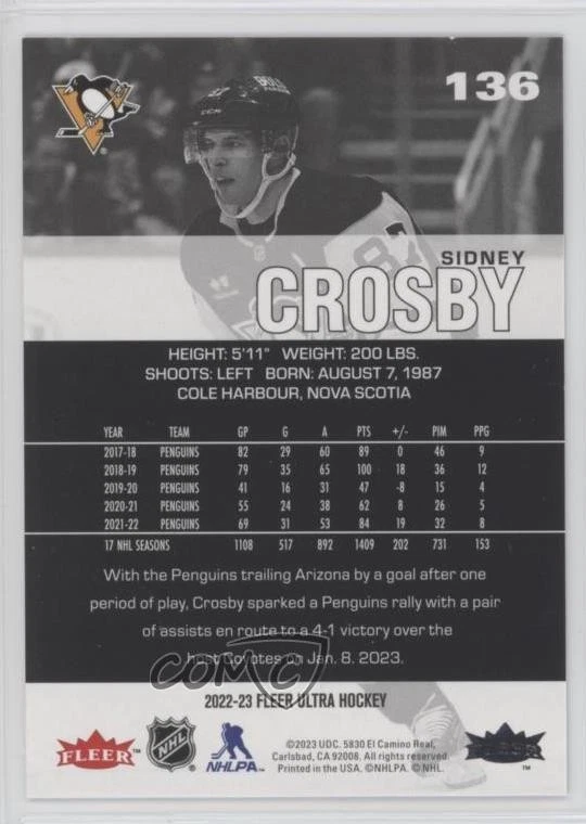 2022-23 Upper Deck Fleer Ultra Rainbow Foil Sidney Crosby #136 - Image 2 of 2
