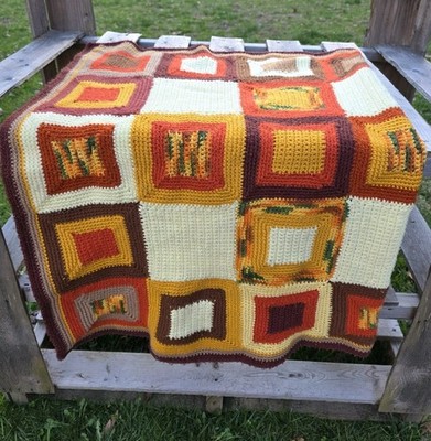 Vtg Handmade Handcrafted Crochet Afghan Throw Blanket Rug Cottagecore 70s