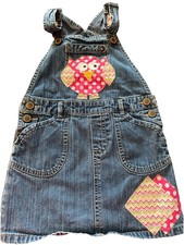 OshKosh B'gosh Genuine Toddler Girl Size 4T Denim Jumper Overall Dress Owl Patch