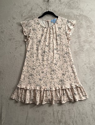 CeCe Floral Flutter Sleeve Tiered Ruffle Bubble Hem Pink Dress Size S Coquette
