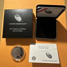 2015 W US Mint March of Dimes 90% Silver Proof Dollar in OGP w/COA