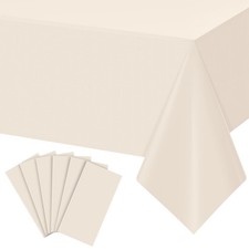 6Pcs Beige Tablecloths for Rectangle Tables,Disposable Plastic Ivory Table Cl...
