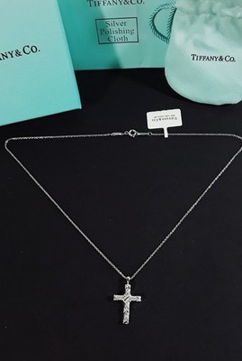 Tlffany & Co .21ct Diamond Platinum Au750 Cross Pendant 17