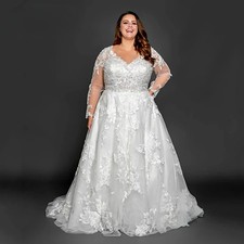 Luxury A Line Applique Plus Size Wedding Dress V Neck Off The Shoulder Bridal