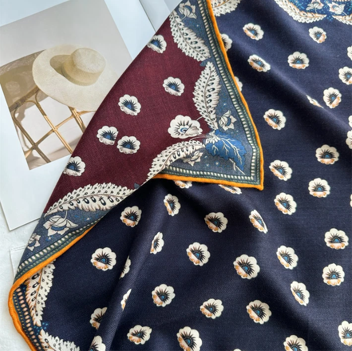 70% Cashmere 30% Silk 65X65cm Wrap Double Face swordsmanship Print Scarf Shawl - Image 3 of 4