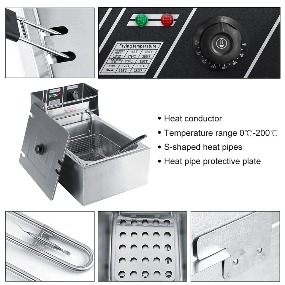 6L Electric Deep Fryer Single Tank Commercial Stainless Steel Fat Chip w/ Basket - Image 4 of 4