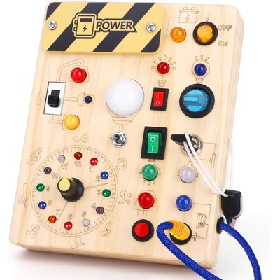 LED Busy Board Montessori Holzspielzeug ab 1 Jahr Lichtschalter Activity Board