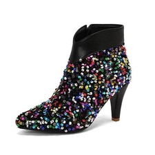 Chic Women's Glitter Sequins Pointed Toe Zip Ankle Boots Club Casual Dress Shoes