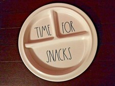 Rae Dunn Baby Melamine Toddler Child Divided Plate Snacks Time For Snacks 8.5"