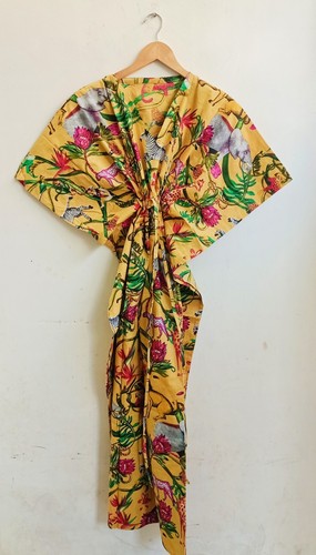 Indian Animal Bird Print Kaftan Sleepwear Beach Dress Night Gown Cover Up Caftan - Picture 12 of 100