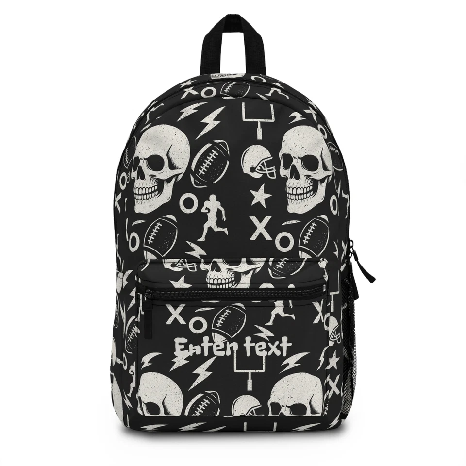 Edgy Skull Football Backpack – Custom Name Bag for Students or Gamers - Photo 1/1