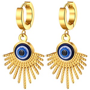 Authentic 2pcs Gold Plated Hoop Huggie Earrings for Women Evil Eyes Dangle Drop Earrings