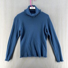 Magaschoni Women's Cashmere Turtleneck Pullover Sweater Fray Blue Medium