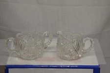AMERICAN BRILLIANT CREAMER & SUGAR BOWL CRYSTAL GLASS PINWHEEL DESIGN NO CHIPS